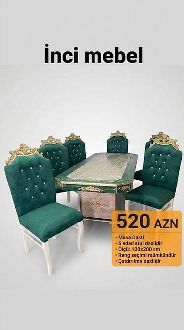 stulla: Qonaq otağı üçün, Yeni, Açılmayan, Dördbucaq masa, 6 stul — 1