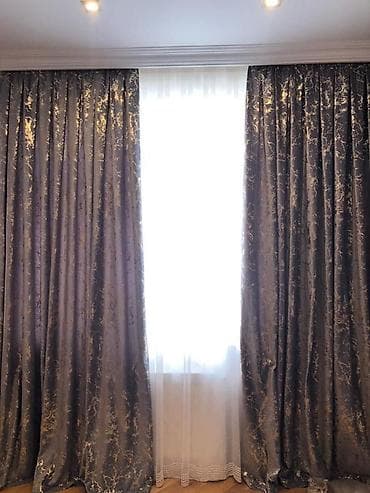 dekor pərdə: Tul+dekor 100man hundurluk 2.80 eni 2.88,,,, boz tonlarda, qızılı — 1