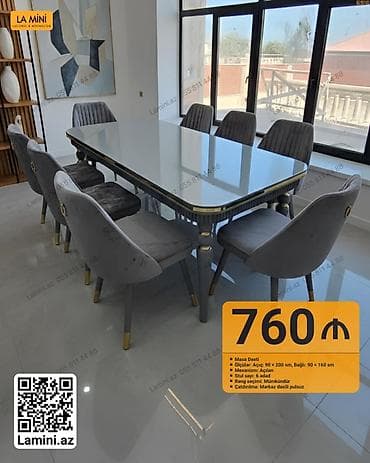 Mebel dəsti – masa və 6 ədəd stul - Masa ölçüləri: açıq 90×200 sm — 1