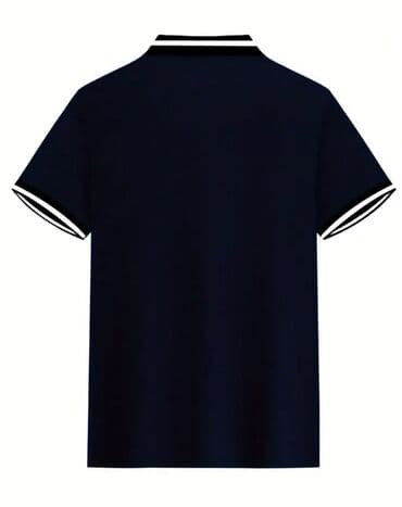 женские поло футболки: Tünd göy rəngli kişi polo köynəyi, qara yaxalıqlı və qollu dizaynı ilə — 3