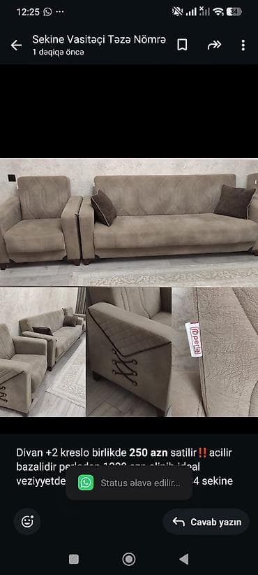 perla divan: Divan +2 kreslo birlikde *250 azn* satilir‼️acilir bazalidir perladan — 1