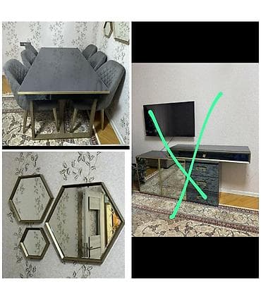 Qonaq otağı üçün, İşlənmiş, Açılan, Dördbucaq masa, 6 stul