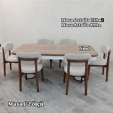 Yemək dəsti – masa və stullar - Masa ölçüsü: 1×2 m - Komplekt — 1