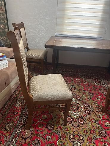 stulla: Qonaq otağı üçün, İşlənmiş, Açılan, Dördbucaq masa, 6 stul — 2