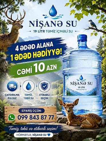İçkilər: Nişanə Su və Alva Su – 19 litr təmiz, qazsız içməli su bidonları — 1