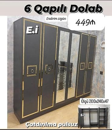 6 qapı, Güzgülü, Boz, Açılan, Düz dolab