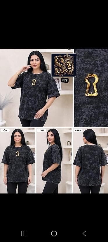 yeni geyim: Qadınlar üçün oversize t-shirt kolleksiyası - Model: Qısaqoll, düz — 1
