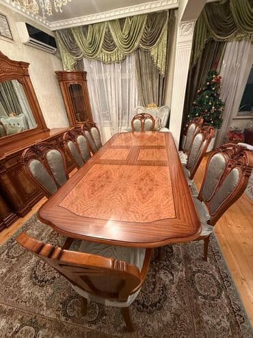 Taburetlər: Qonaq otağı üçün, İşlənmiş, Açılan, Dördbucaq masa, 8 stul — 3