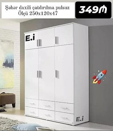 Yeni, 3 qapılı, Siyirməli, Ağ, Açılan, Düz dolab
