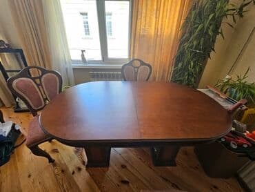 Qonaq masası, İşlənmiş, Açılan, Taxta, Oval masa