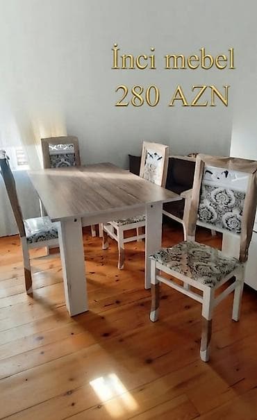 stol ustul: Qonaq otağı üçün, Yeni, Açılmayan, Dördbucaq masa, 4 stul — 1