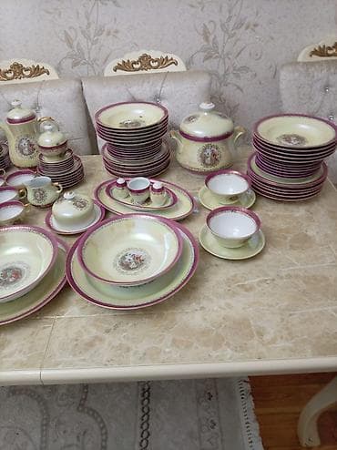 parda: Çay dəsti, rəng - Bənövşəyi, Farfor, Madonna, 12 nəfərlik, Almaniya — 2