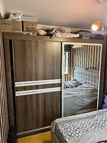 2 qapılı, Güzgülü, Qəhvəyi, Taxta, Kupe, Düz dolab