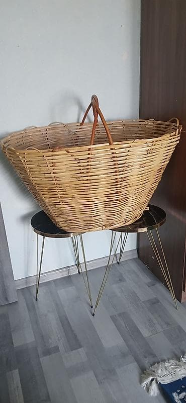 Təbii söyüd çubuqlarından əl istehsalı böyük səbət - Material: təbii