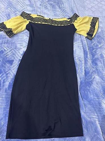 ağ don: Zərif qadın paltarı – qara və sarı kombin - Model: çiyin açıq — 1