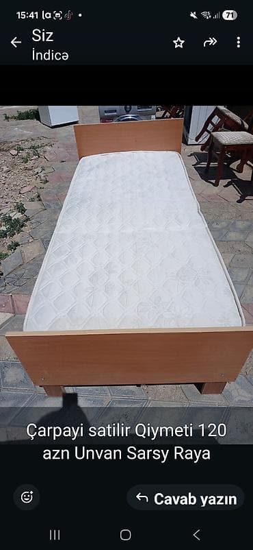 Taxta çarpayı və döşək dəsti - Material: taxta karkas, başlıq və