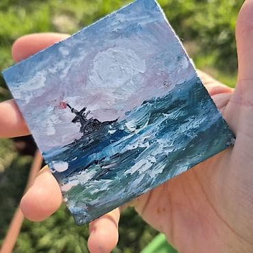 Velosiped ehtiyyat hissələri: Mini akril boya tablo – dəniz mənzərəsi - Texnika: qalın fırça və — 7