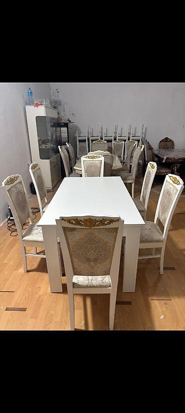 baxça stolu: Qonaq otağı üçün, İşlənmiş, Dördbucaq masa, 6 stul — 1