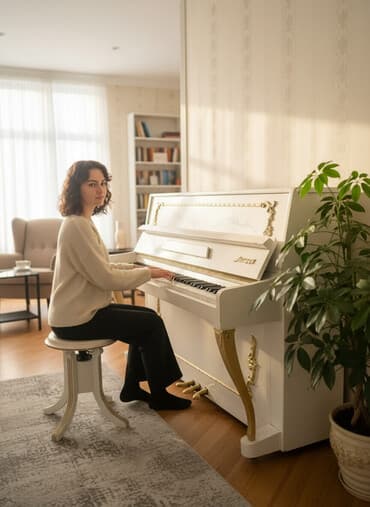 Upright pianino – klassik dizayn - Rəng: ağ korpus, qızılı dekor — 1