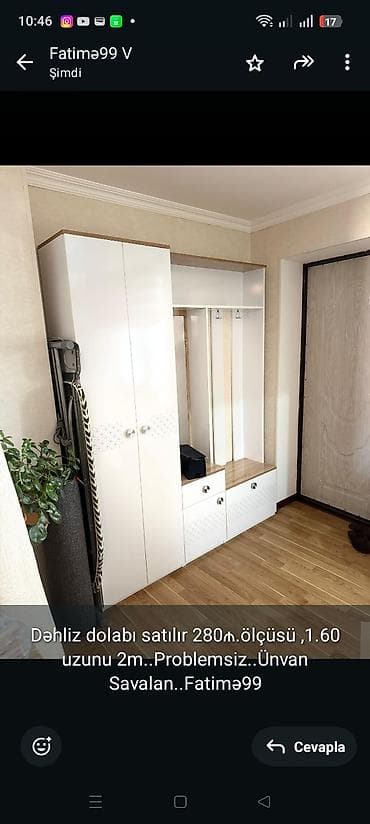 Dəhliz dolabı satılır 280₼.ölçüsü1.60 uzunu 2m. Problemsiz. Ünvan