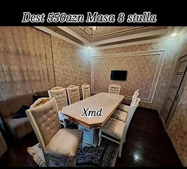 Qonaq otağı üçün, Dördbucaq masa, 8 stul