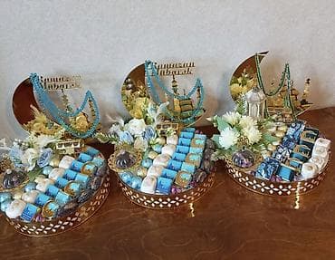 Ramazan temalı hədiyyə səbətləri - Qızılı güzgü effektli dairəvi