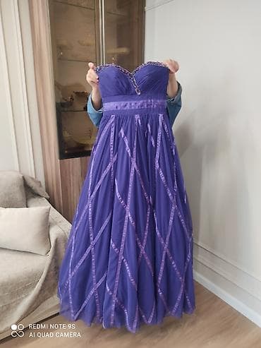 Bənövşəyi rəngdə, uzun, strapless ziyafət/libas. - Üst hissə ürək — 2