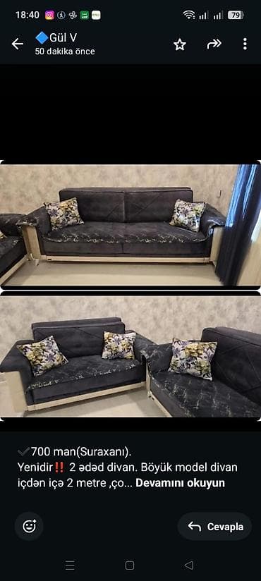 ✔️700 man(Suraxanı). Yenidir‼️ 2 ədəd divan. Böyük model divan içdən
