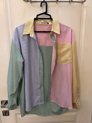 saroçka modelleri: Rəngli zolaqlı oversize koynek s-m razmer — 1