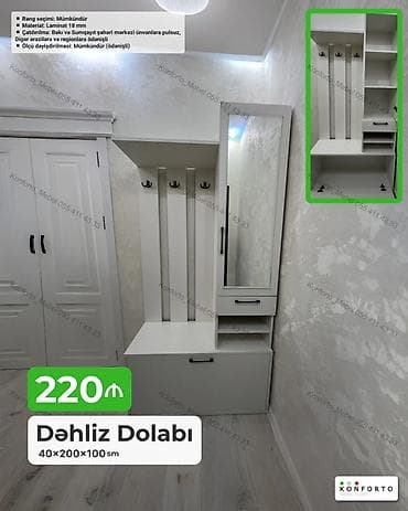 seyf qapi: Dəhliz dolabı – 40×200×100 sm - Material: 18 mm laminat - Rəng — 1