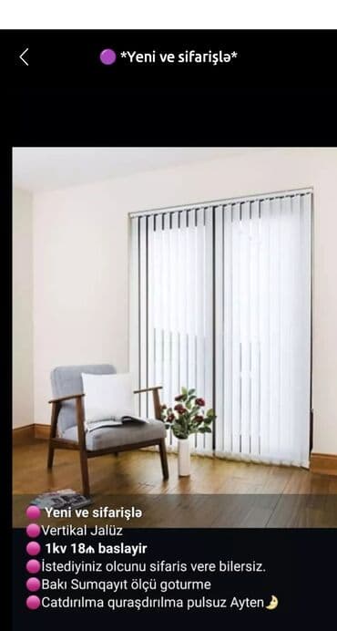 Pərdə və jalüzlər: 🟣 *Yeni ve sifarişlə* 🟣Vertikal Jalüz 🟣 *1kv 18₼ 20,25,2835, 38 azn — 2