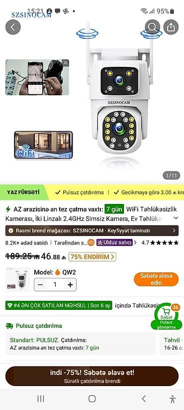 telefon və planşet ucun uzluklər: SZSINOCAM QW2 WiFi Təhlükəsizlik Kamerası - İki linzalı 2.4GHz simsiz — 1