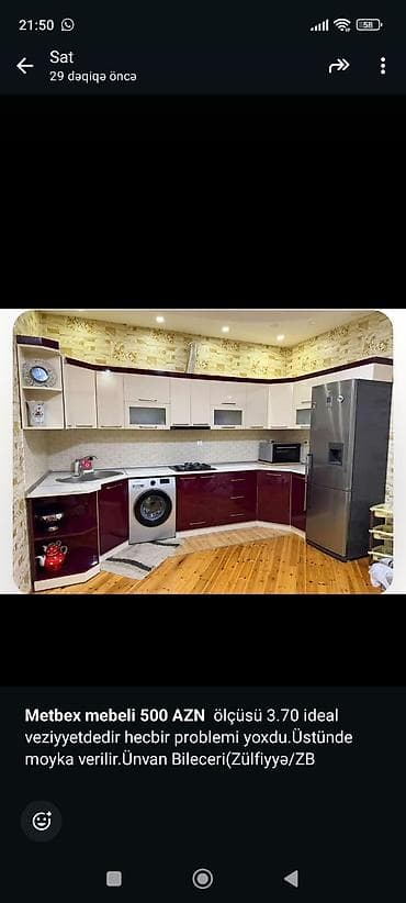 kamotlar mebel: Mətbəx mebeli satılır. Xüsusiyyətlər: - Üst və alt dolablar komplekt — 9