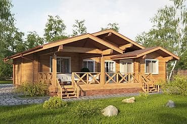 Reklam, çap: Taxta ev layihələri – birmərtəbəli, geniş teraslı Təsvir: - Klassik — 6