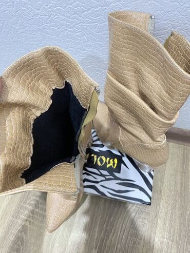 uzun boğaz cekmeler: Çəkmə, Ölçü: 37, rəng - Bej, Yeni — 6