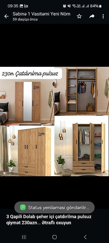 Мебель на заказ: *3 Qapili Dolab şeher içi çatdırilma pulsuz qiymət 230azn* ✨ ÖlçüsEn — 1