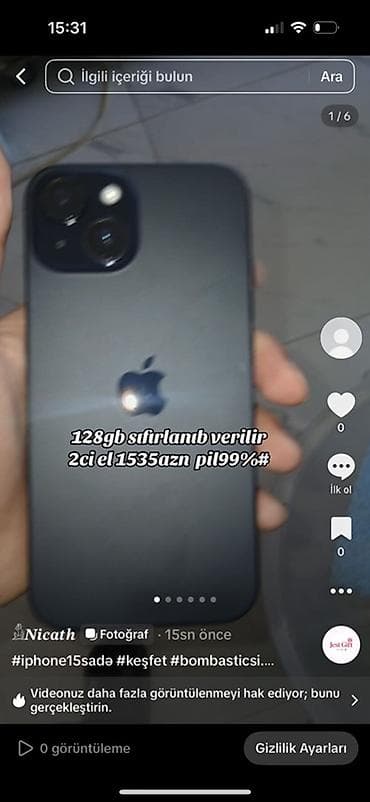 i̇pone: IPhone 15, 128 GB, Qara — 1