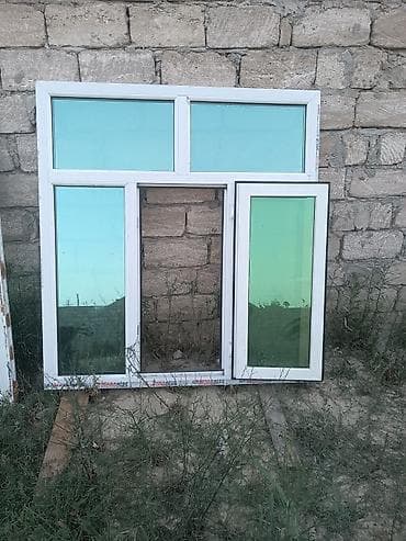 plastiq qapi: İşlənmiş İkiqat şüşə paketi Plastik pəncərə, Еni: 150 sm, Uzunluğu: 150 sm — 2