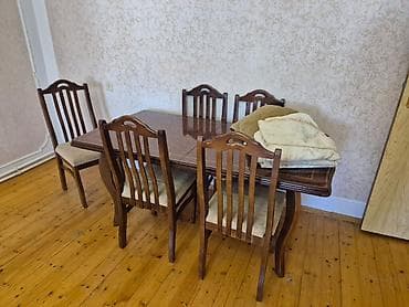 iki yerli divan: Qonaq otağı üçün, İşlənmiş, Açılmayan, Dördbucaq masa, 6 stul — 1