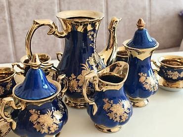 Qəhvə dəsti, rəng - Göy, Farfor — 4