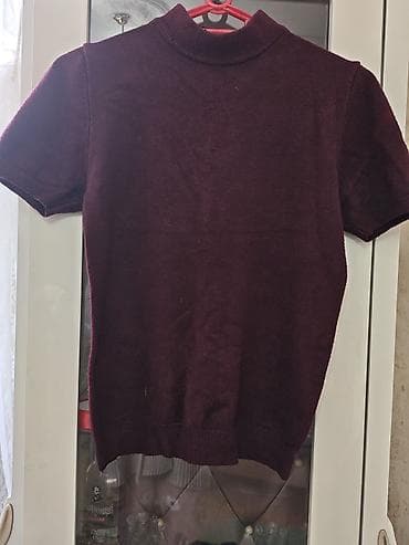 Bordo rəngli qısaqoll trikotaj sviter. - Yarımbalıqçı (yüksək) yaxalı