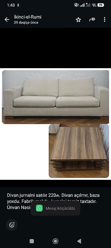 Divanlar: Divan jurnalni satılır 220₼. Divan açılmır, baza yoxdu. Fabrik malıdı — 1