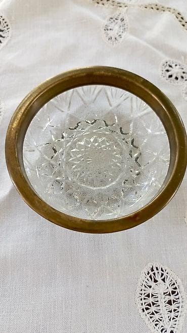 mis samovarlar: Zərif naxışlı xrustal çərəz,konfet qabı – pirinç (misi) haşiyəli - — 3