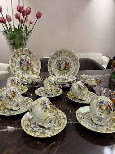 çayni servis: Çay dəsti, rəng - Qızılı, Farfor, 6 nəfərlik — 1