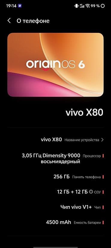 ses yazan diktafon: Vivo X80, 256 GB, rəng - Narıncı, Barmaq izi — 3