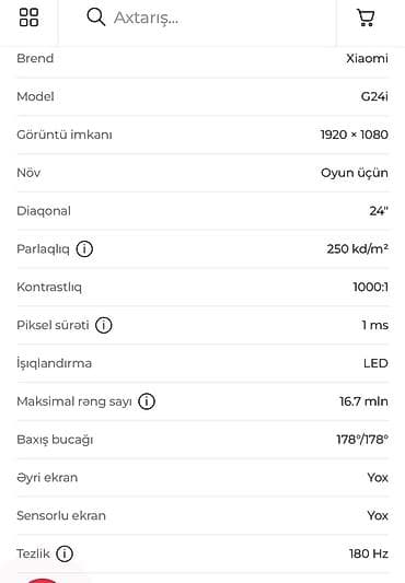 irshad iphone 13 pro: Xiaomi G24i oyun monitoru - Ekran: 24" - Təhlükəsiz görüntü: 1920 × — 3