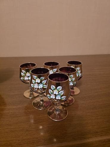 Qədəhlər, rəng - Qızılı, Şüşə, 6 ədədli dəst