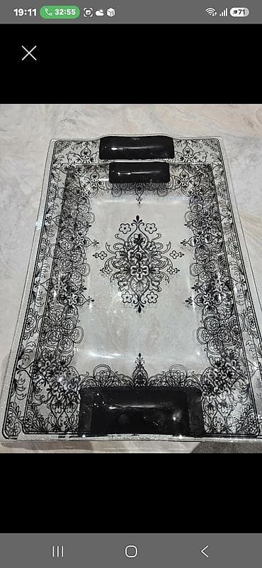 karta: Şüşə servis qaba – dekorativ naxışlı dəst - Material: qalın, şəffaf — 1