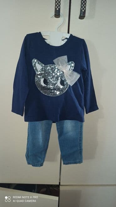 mektebli salvari: Qiz üçün dəst yenidir, etiketi üstündedir, cins şalvar ve koftadan — 1