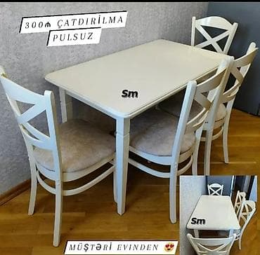 Mətbəx üçün, Yeni, Açılmayan, Dördbucaq masa, 4 stul